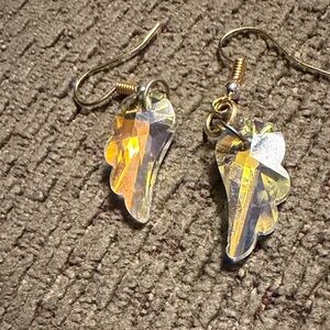 Elegant Crystal, iridescent Gold Wing Earrings